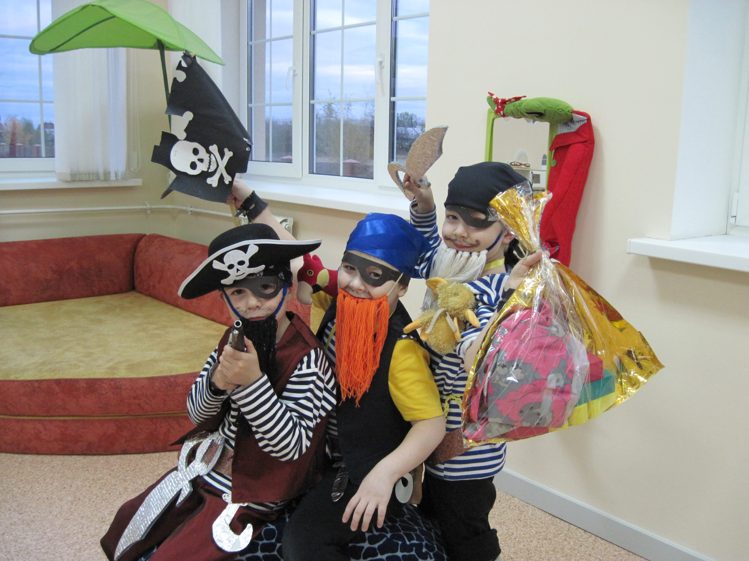 Children in pirate costumes at a school play activity
